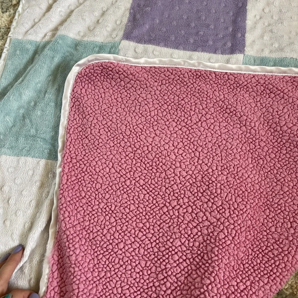 Circo Patchwork Squares Baby‎ Blanket Minky Dot Pink Purple Blue Yellow Sherpa